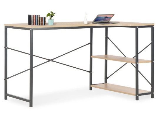 Bureau 2 étagères chêne clair et métal noir Yavy - Photo n°1
