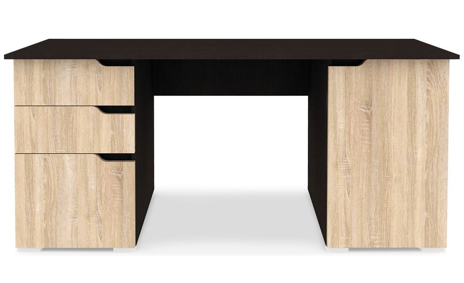 Bureau 2 tiroirs bois chêne clair et foncé Compact 160 cm - Photo n°1