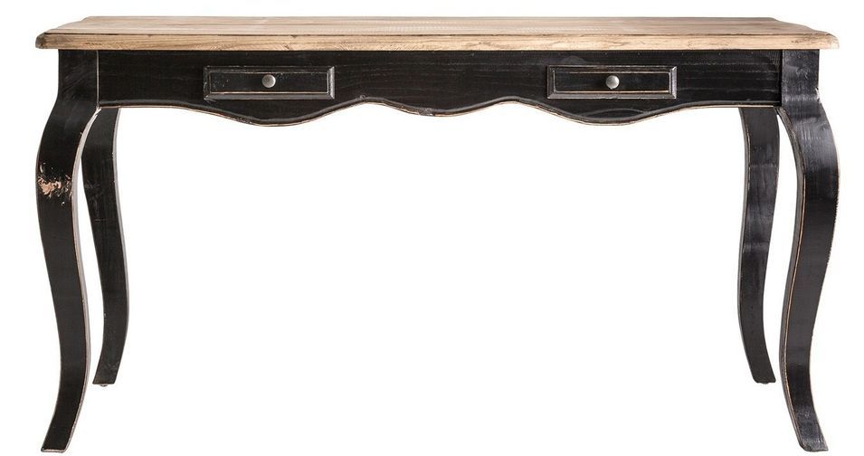 Bureau 2 tiroirs orme massif clair et noir usé Hevina - Photo n°1