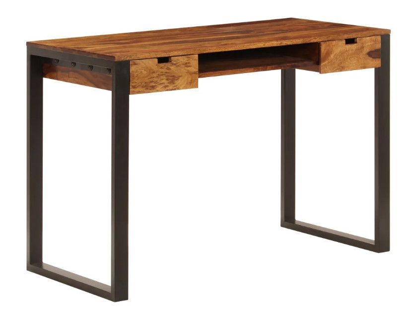 Bureau 2 tiroirs sesham massif foncé et métal noir Vustick 3 - Photo n°1