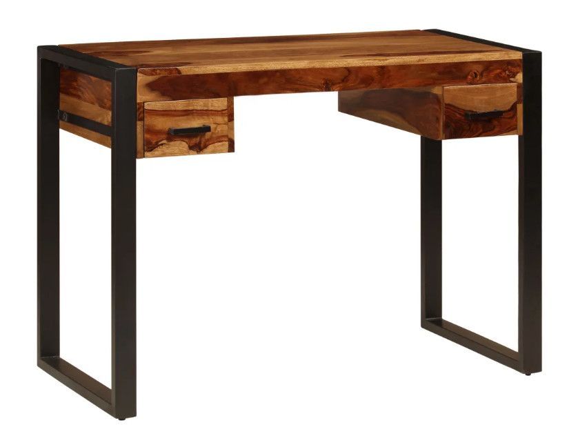 Bureau 2 tiroirs sesham massif foncé et métal noir Vustick - Photo n°1