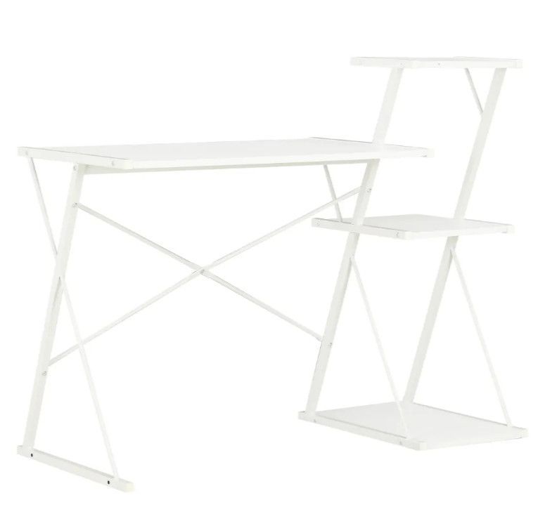 Bureau 3 étagères bois et métal blanc Kajal - Photo n°1