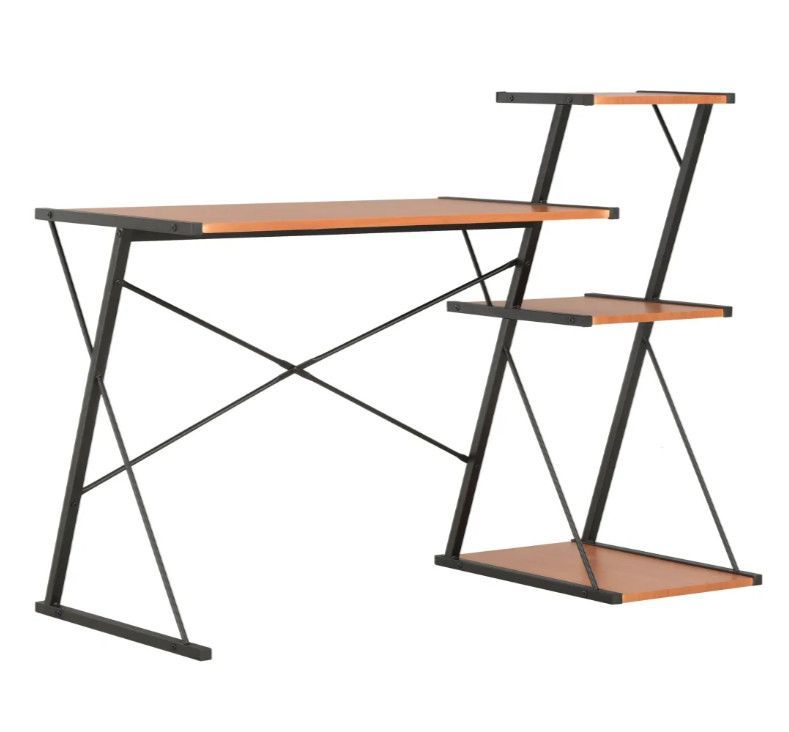 Bureau 3 étagères bois marron et métal noir Kajal - Photo n°1