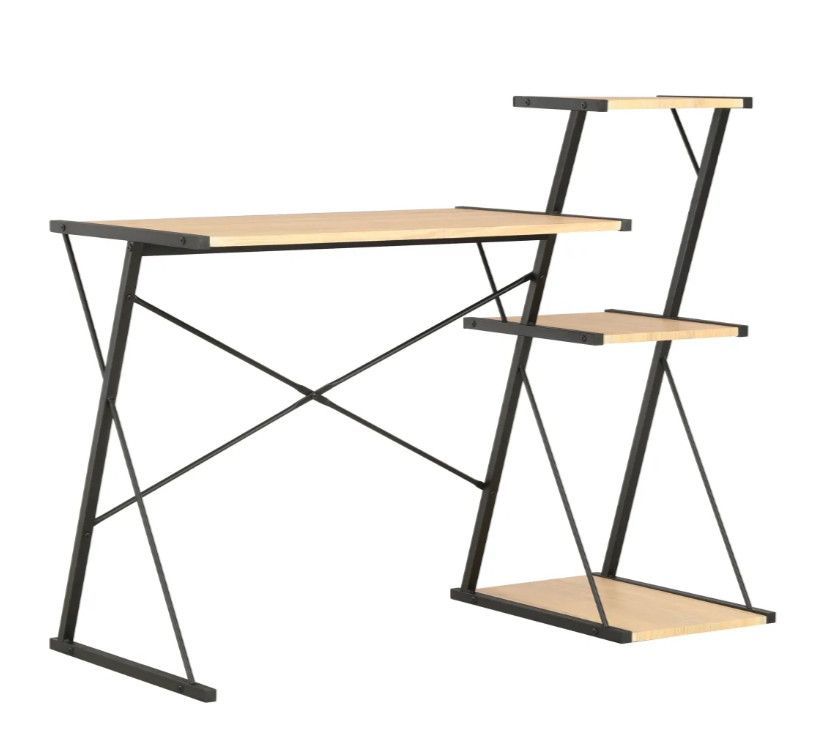 Bureau 3 étagères chêne clair et métal noir Kajal - Photo n°1