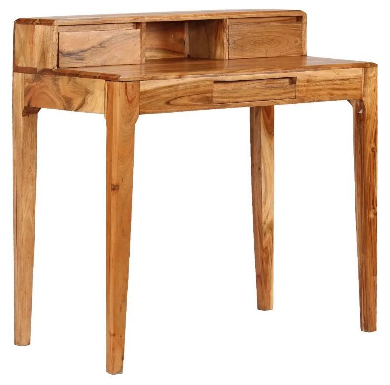 Bureau 3 tiroirs 1 niche acacia massif laqué Catchi - Photo n°1