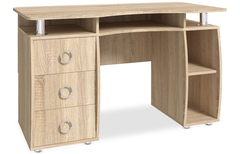 Bureau 3 tiroirs 5 étagères bois chêne clair Marte 125 cm - Photo n°1