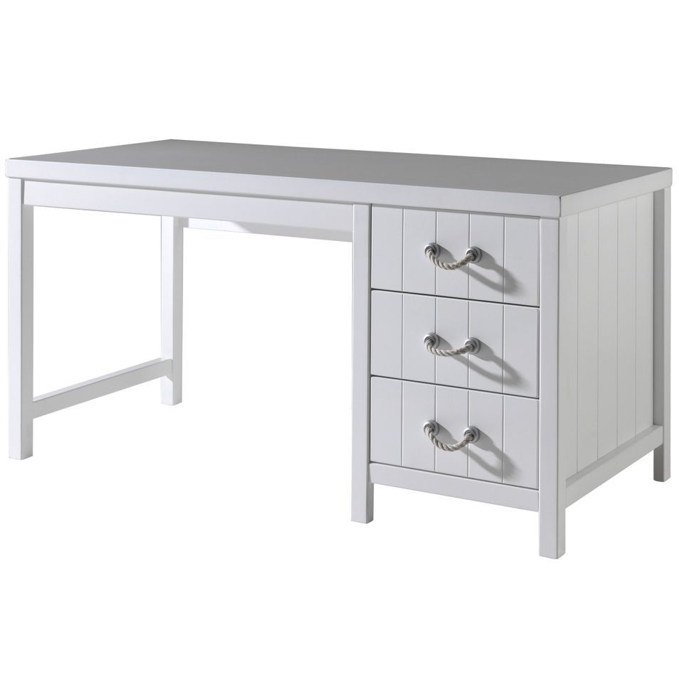 Bureau 3 tiroirs bois laqué blanc Lewis - Photo n°1