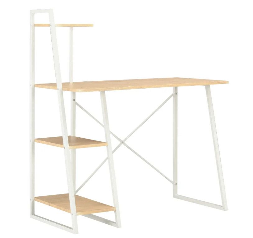 Bureau 4 étagères chêne clair et métal blanc Rohan - Photo n°1