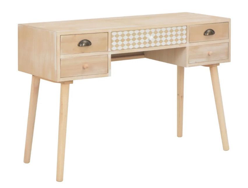 Bureau 5 tiroirs bois et pin massif clair Jordy - Photo n°1