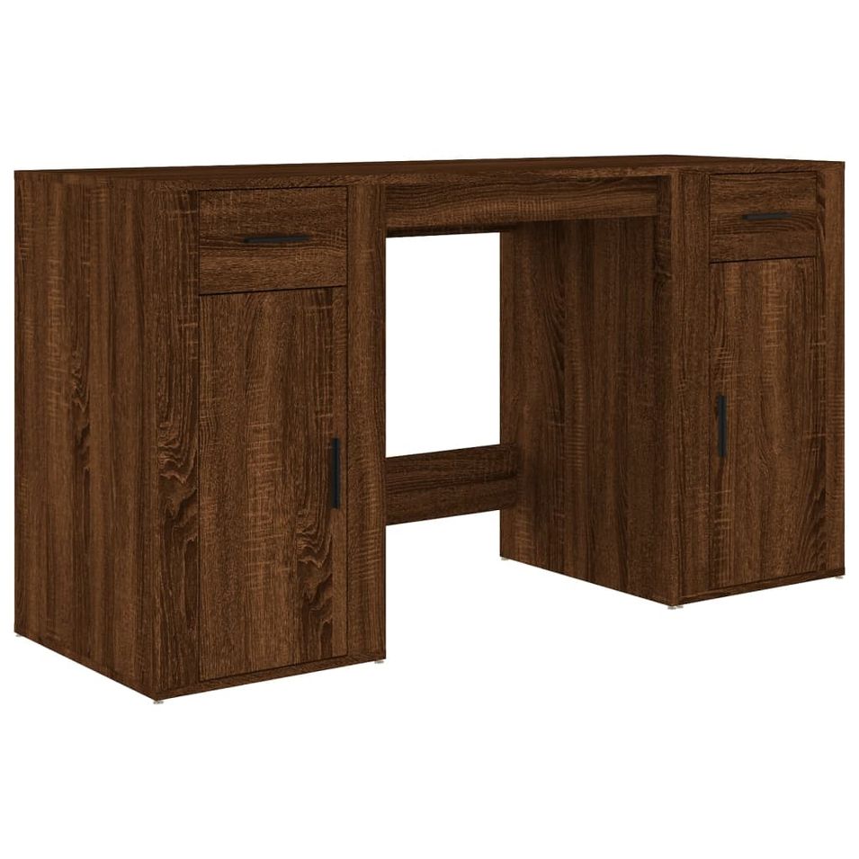 Bureau avec armoire chêne marron bois d'ingénierie - Photo n°1