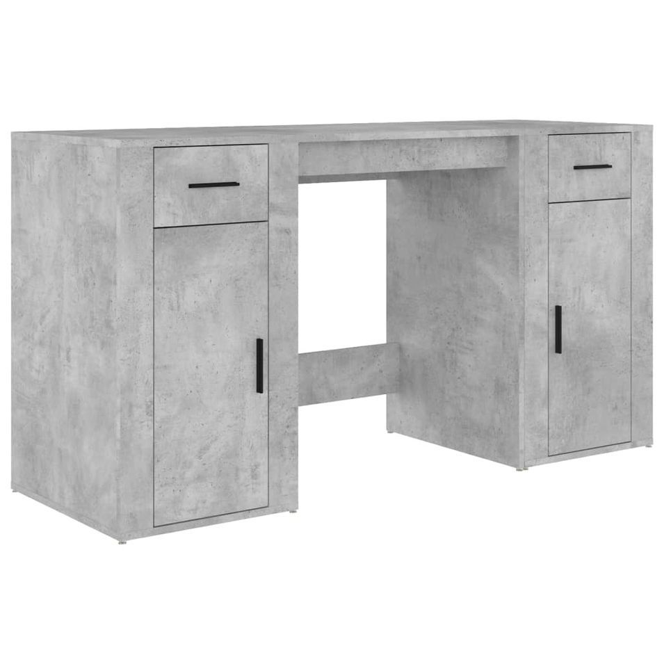 Bureau avec armoire gris béton bois d'ingénierie - Photo n°1