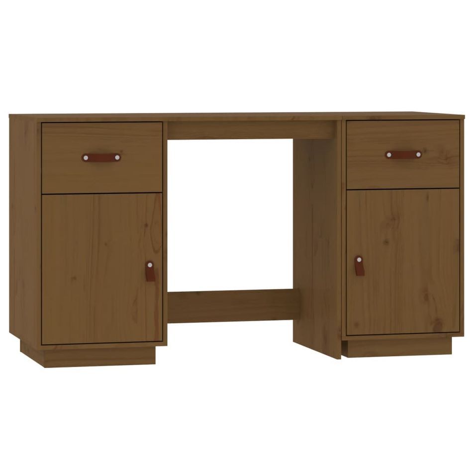 Bureau avec armoires Marron miel 135x50x75cm Bois massif de pin - Photo n°1