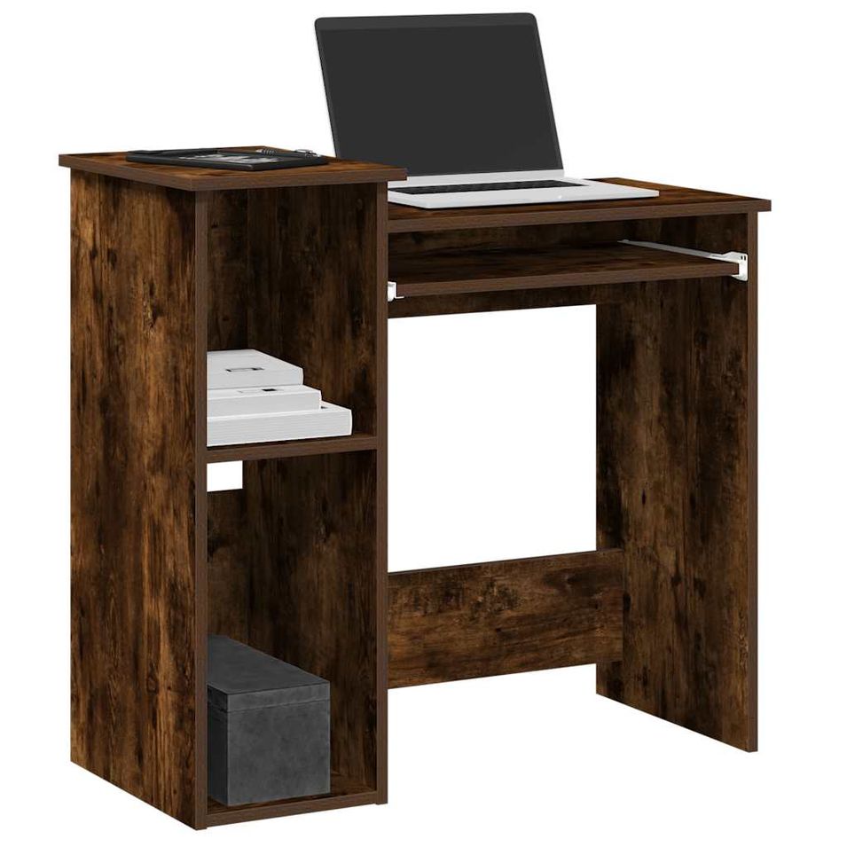 Bureau avec étagères chêne fumé 84x40x78 cm bois d'ingénierie - Photo n°1