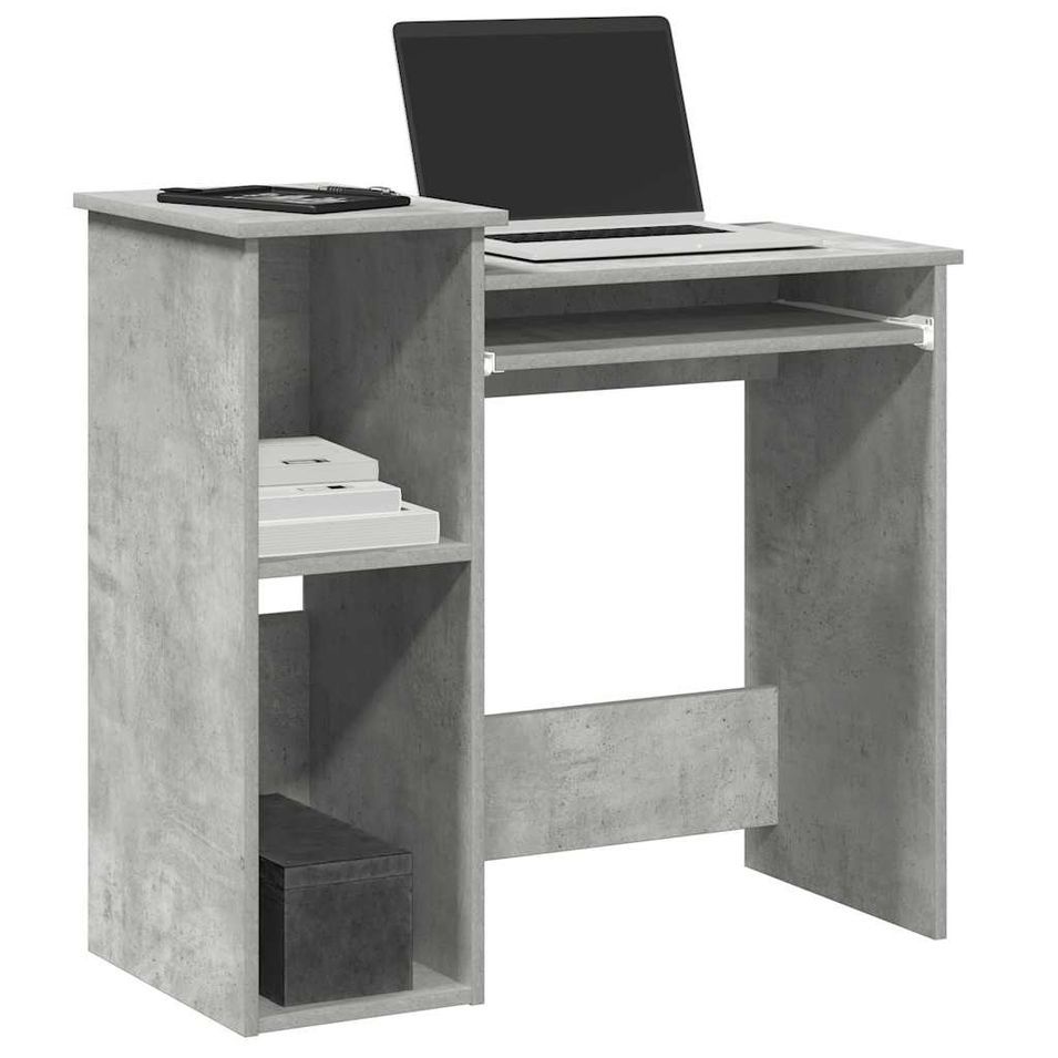 Bureau avec étagères gris béton 84x40x78 cm bois d'ingénierie - Photo n°1