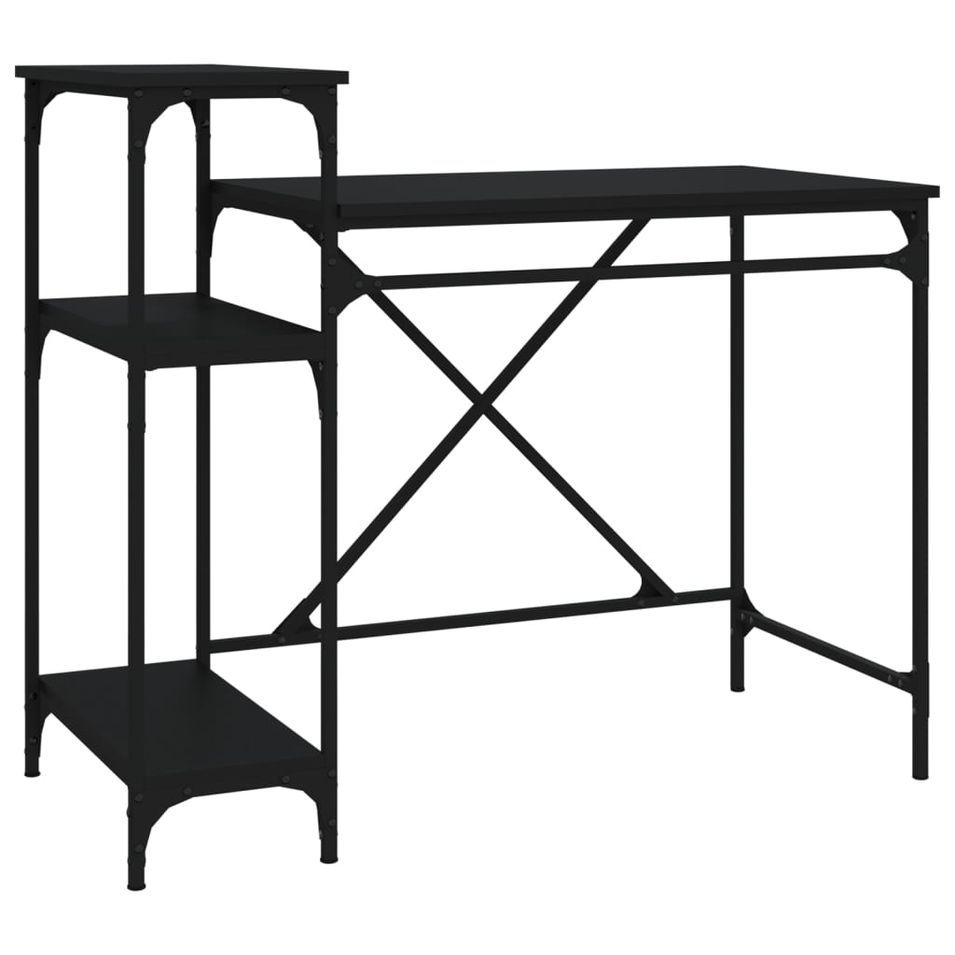 Bureau avec étagères noir 105x50x90 cm bois d'ingénierie et fer - Photo n°1