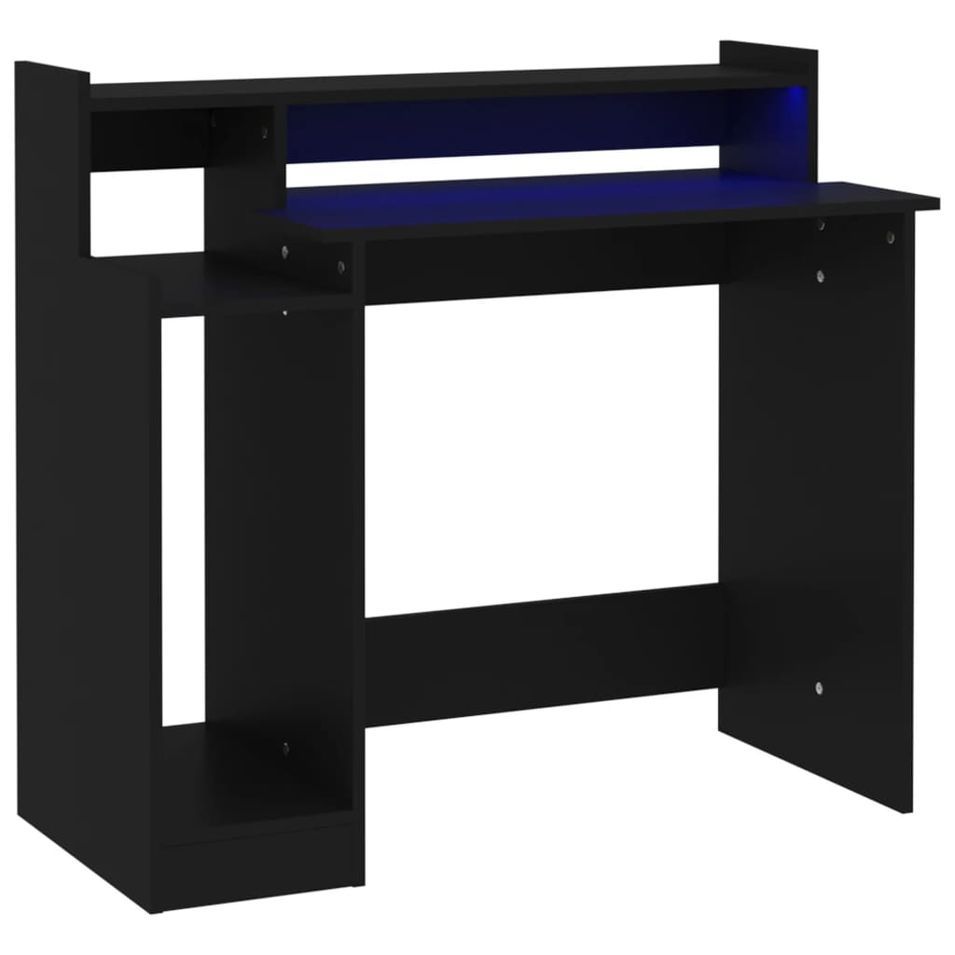 Bureau avec lumières LED noir 97x45x90 cm bois d'ingénierie - Photo n°1