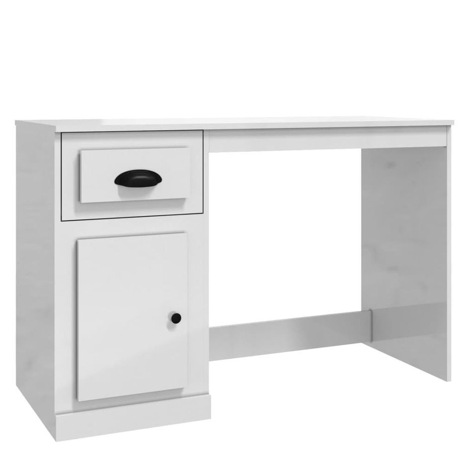 Bureau avec tiroir blanc brillant 115x50x75cm bois d'ingénierie - Photo n°1