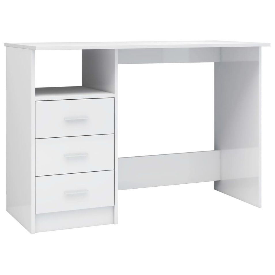Bureau avec tiroirs Blanc brillant 110x50x76 cm - Photo n°1