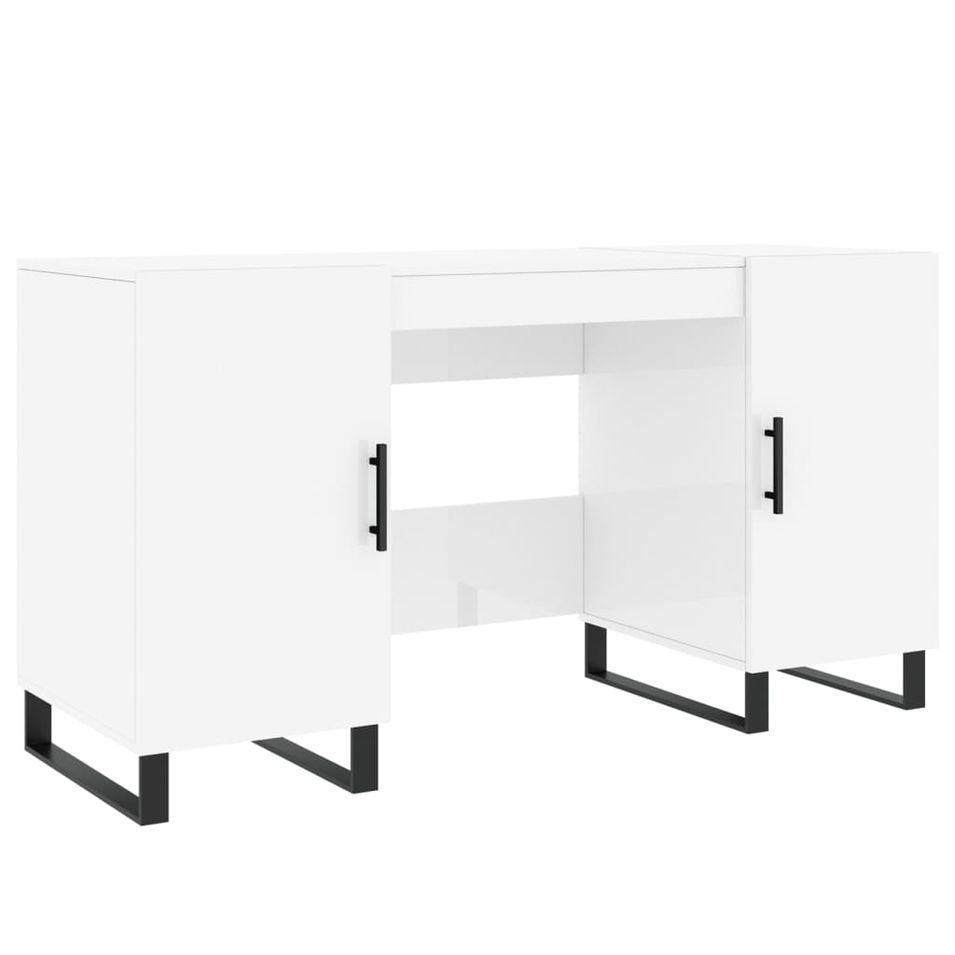 Bureau Blanc brillant 140x50x75 cm Bois d'ingénierie - Photo n°1