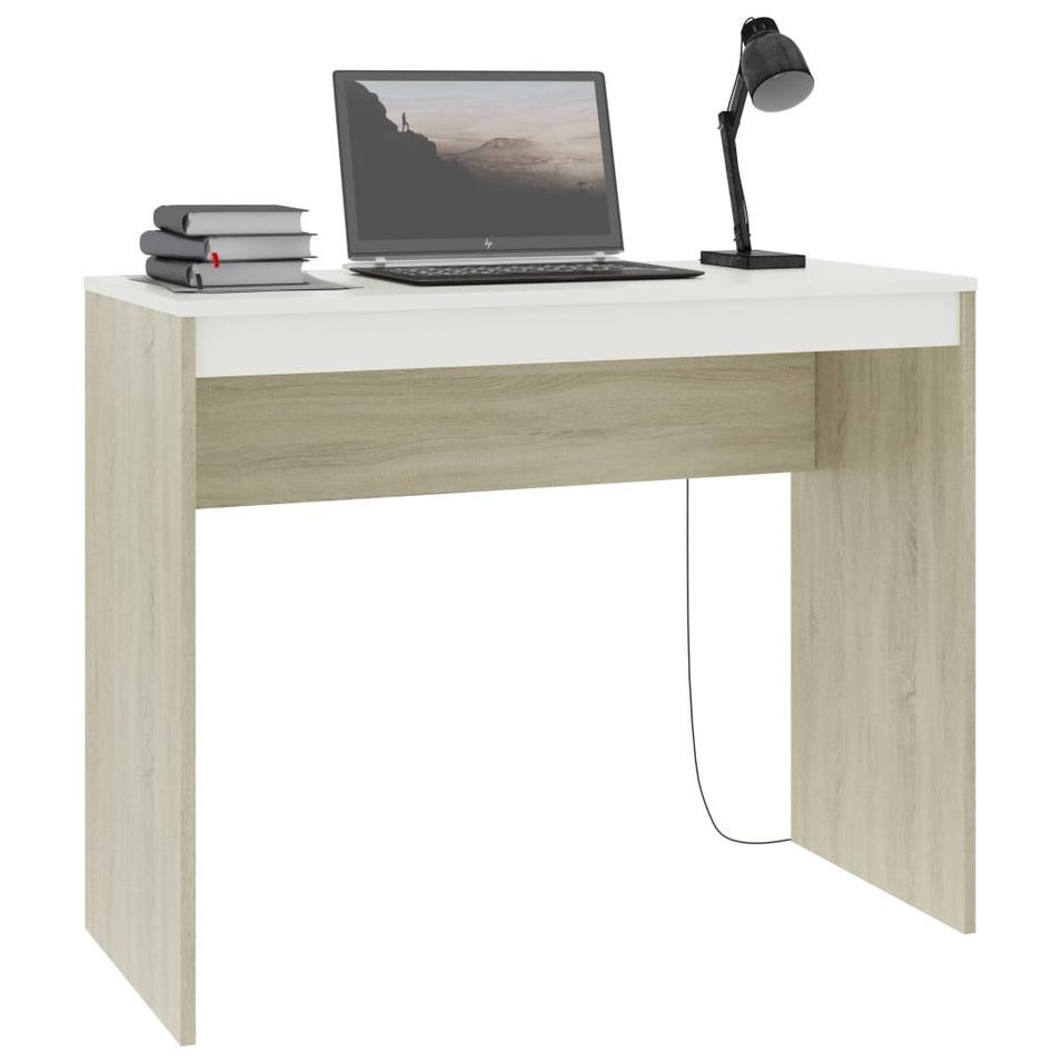 Bureau Blanc et chêne Sonoma 90 x 40 x 72 cm - Photo n°1