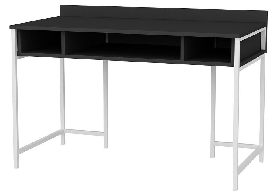 Bureau bois anthracite avec des pieds en métal blanc Avela 120 cm - Photo n°1