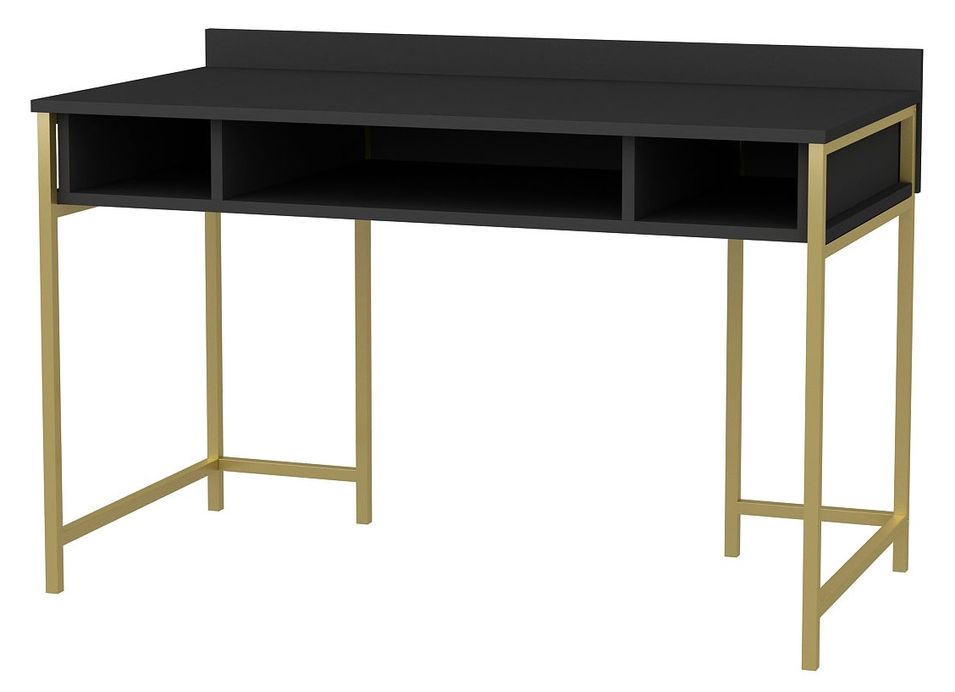 Bureau bois anthracite avec des pieds en métal doré Avela 120 cm - Photo n°1