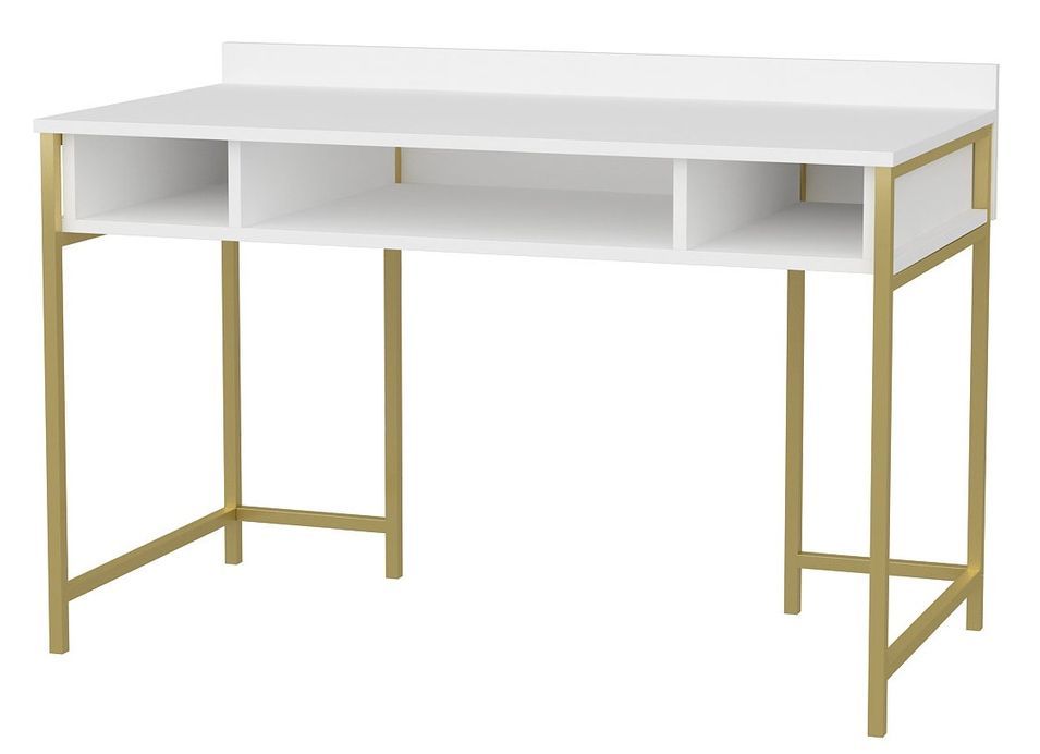 Bureau bois blanc avec des pieds en métal doré Avela 120 cm - Photo n°1
