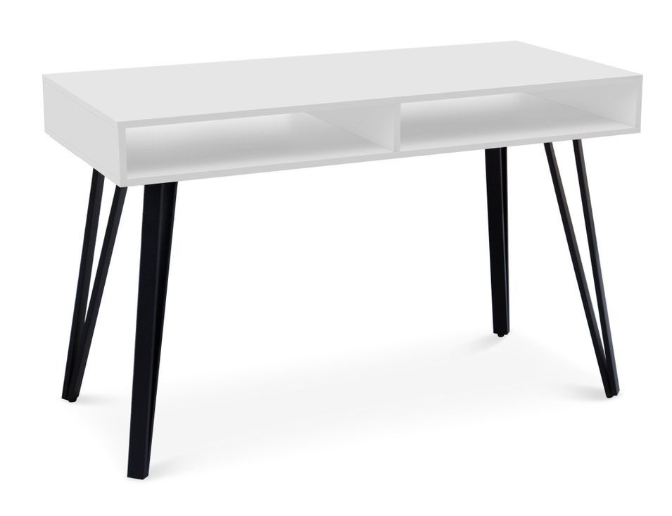 Bureau bois blanc mat et pieds métal noir Rivare - Photo n°1