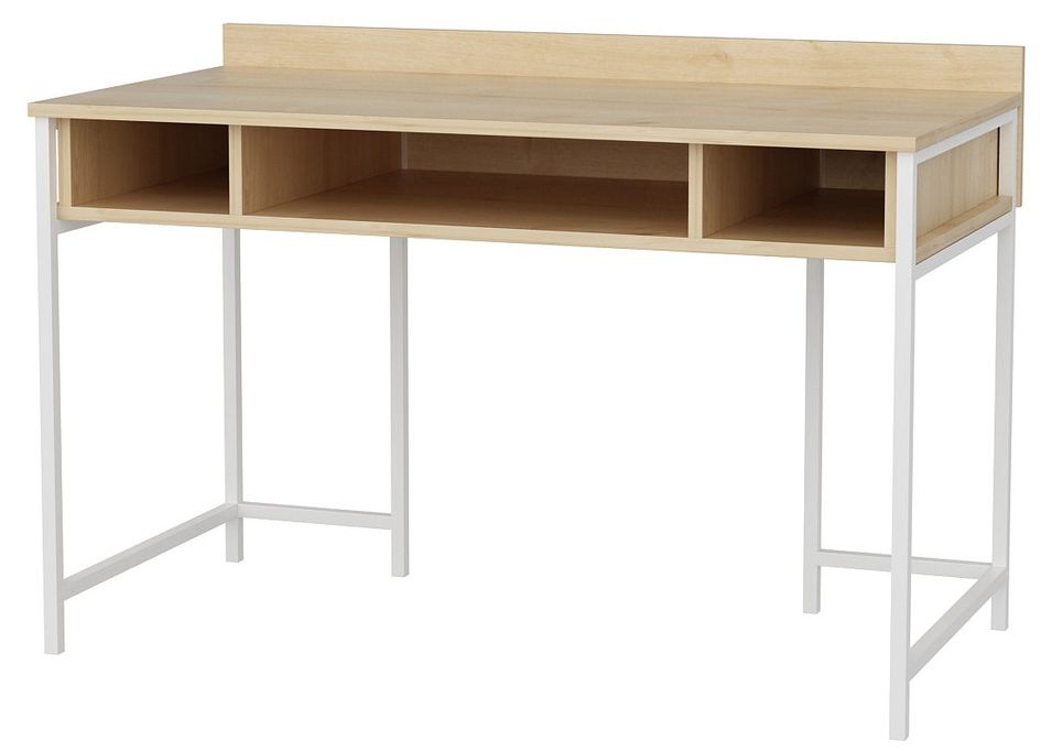 Bureau bois chêne clair avec des pieds en métal blanc Avela 120 cm - Photo n°1