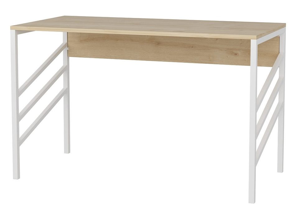 Bureau bois chêne clair et métal blanc Ranko 120 cm - Photo n°1