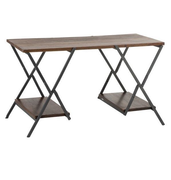 Bureau bois foncé et pieds métal noir Cintee - Photo n°1