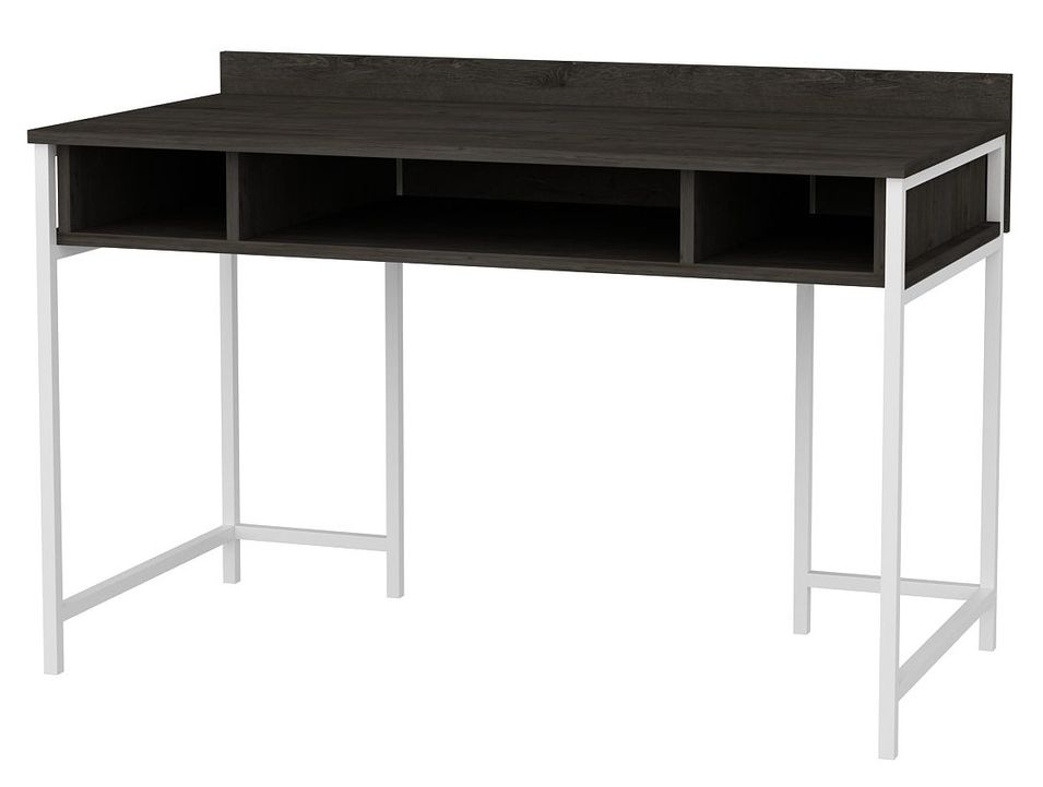 Bureau bois gris foncé avec des pieds en métal blanc Avela 120 cm - Photo n°1