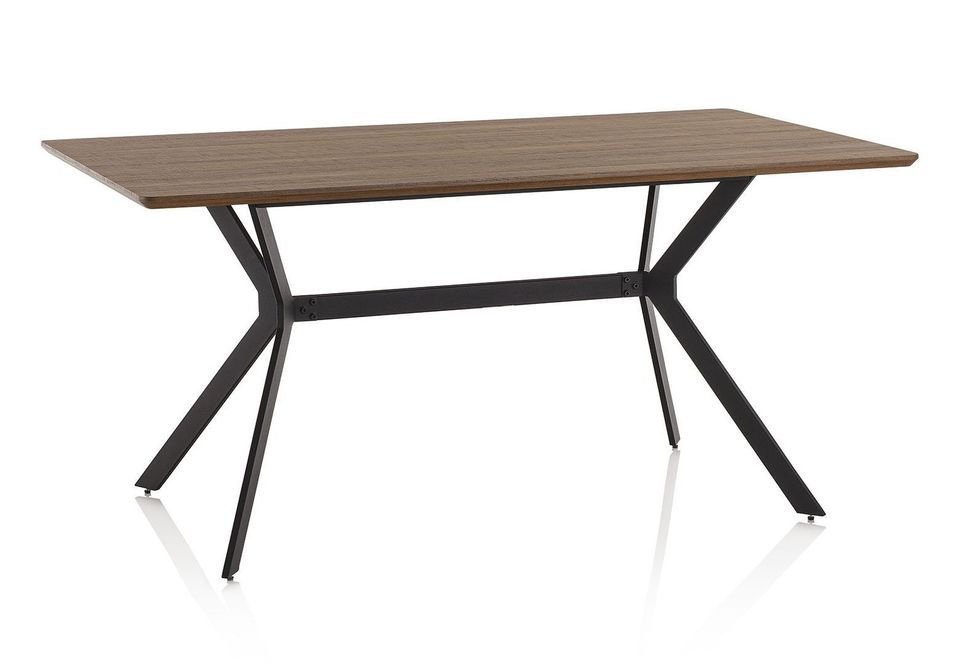 Bureau bois noyer foncé et pieds métal anthracite Eva L 160 cm - Photo n°1