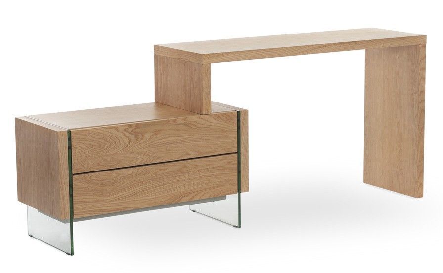 Bureau bois plaqué chêne et verre trempé Zooka - Photo n°1