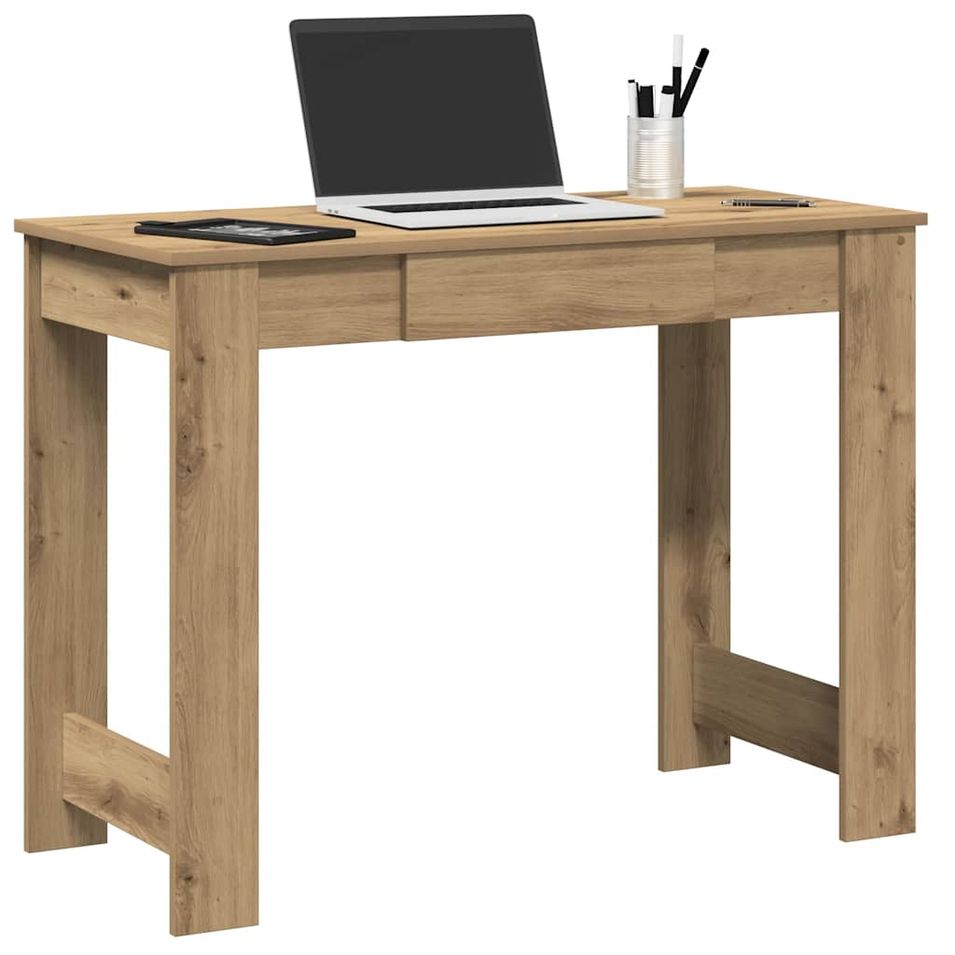 Bureau chêne artisanal 100x45x75 cm bois d'ingénierie - Photo n°1