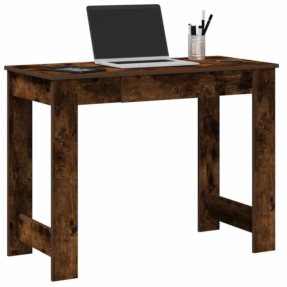 Bureau chêne fumé 100x45x75 cm bois d'ingénierie - Photo n°1