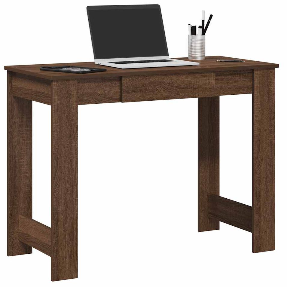 Bureau chêne marron 100x45x75 cm bois d'ingénierie - Photo n°1