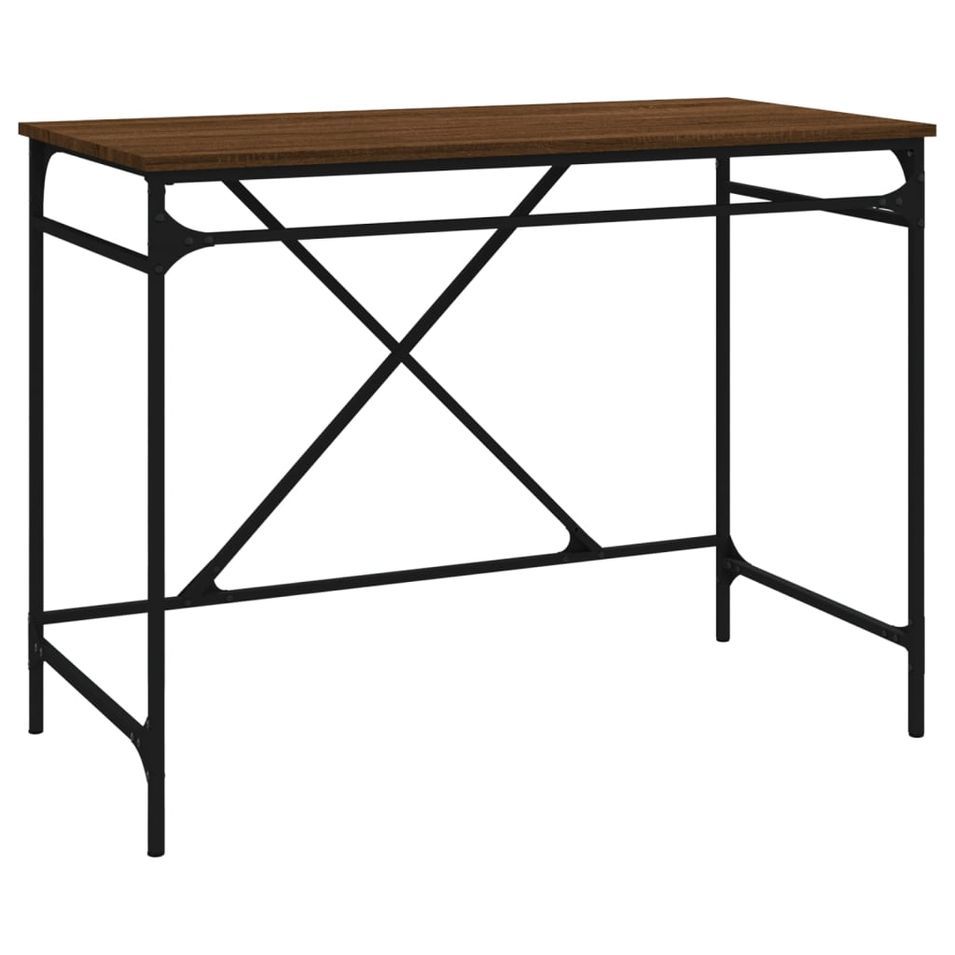Bureau chêne marron 100x50x75 cm bois d'ingénierie et fer - Photo n°1