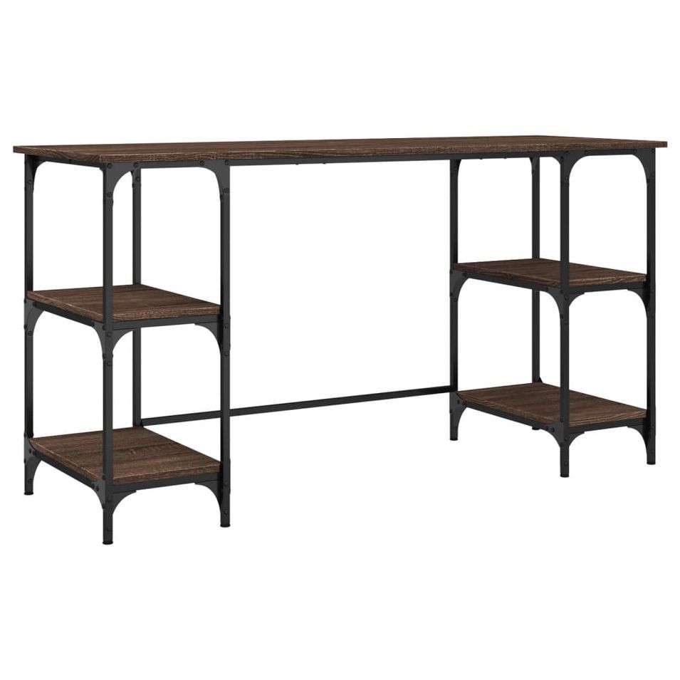 Bureau chêne marron 140x50x75 cm métal et bois d'ingénierie - Photo n°1