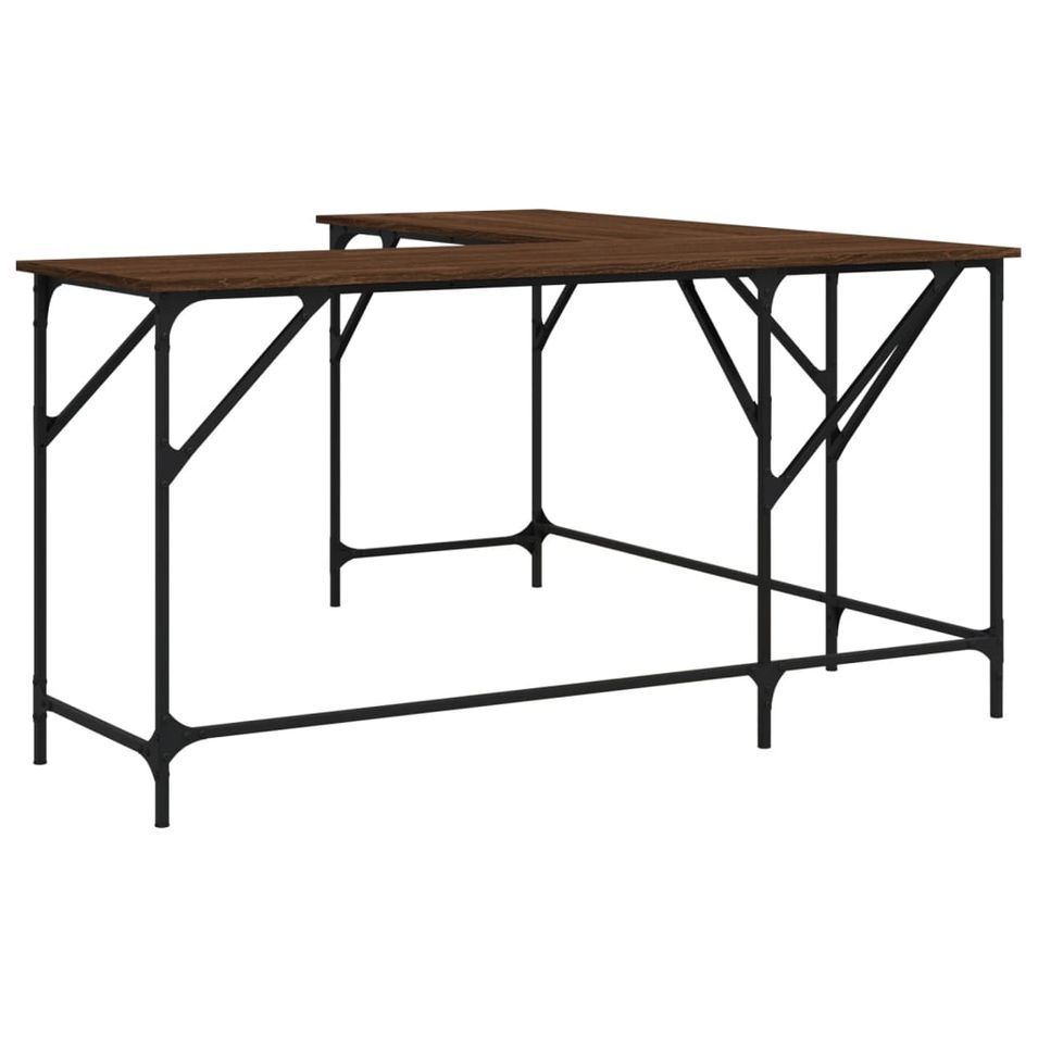 Bureau chêne marron 149x149x75 cm bois d'ingénierie - Photo n°1