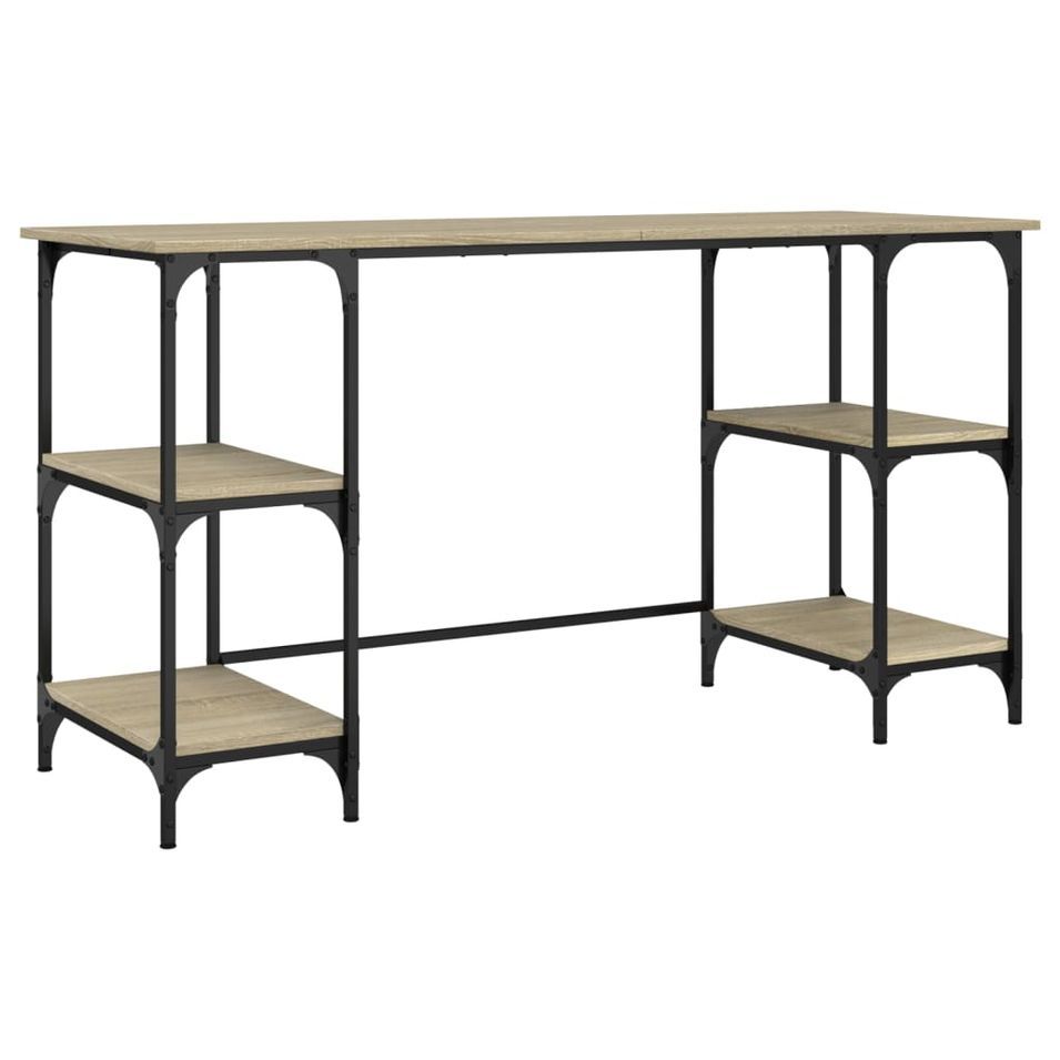 Bureau chêne sonoma 140x50x75 cm métal et bois d'ingénierie - Photo n°1
