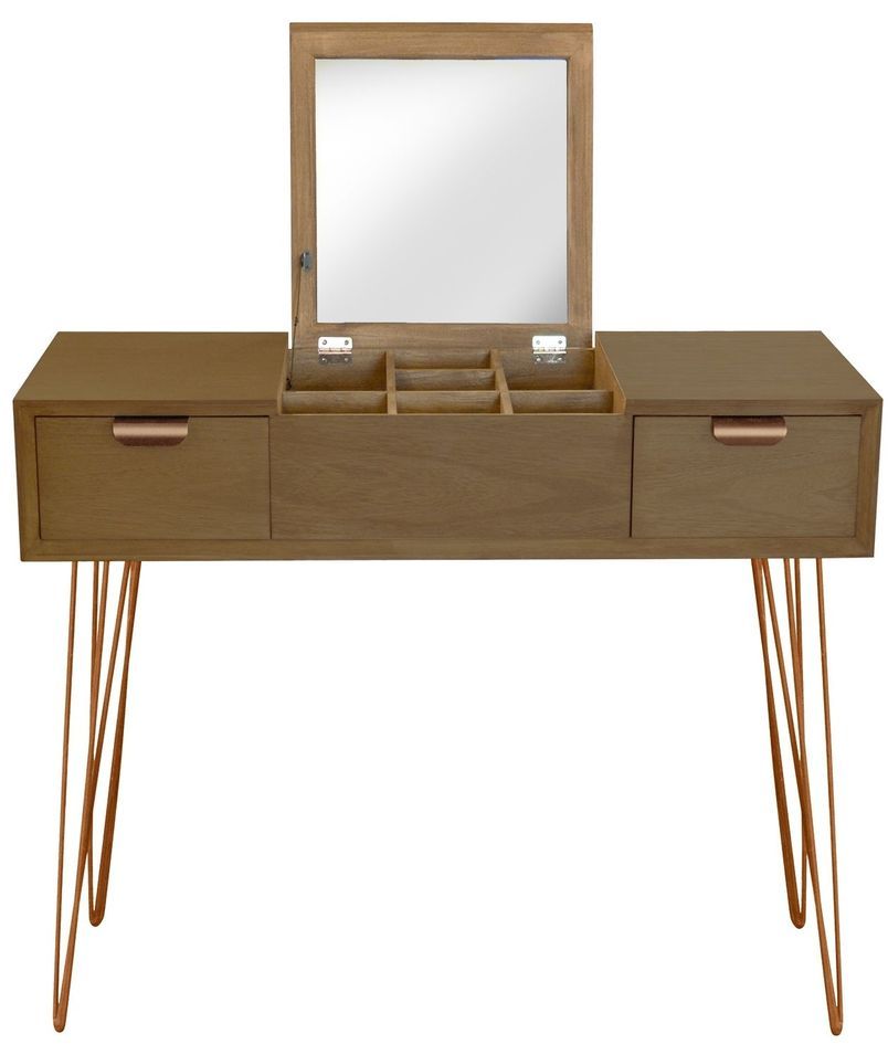 Bureau coiffeuse bois et métal or rose James - Photo n°1