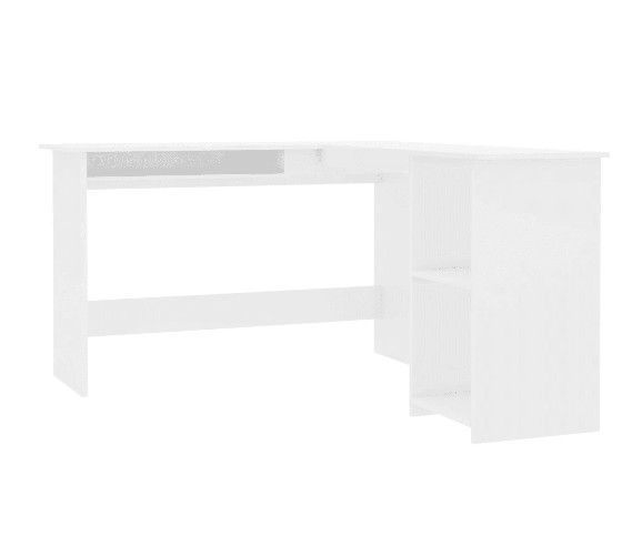 Bureau d'angle 1 tiroir 2 étagères bois blanc brillant Jayden - Photo n°1