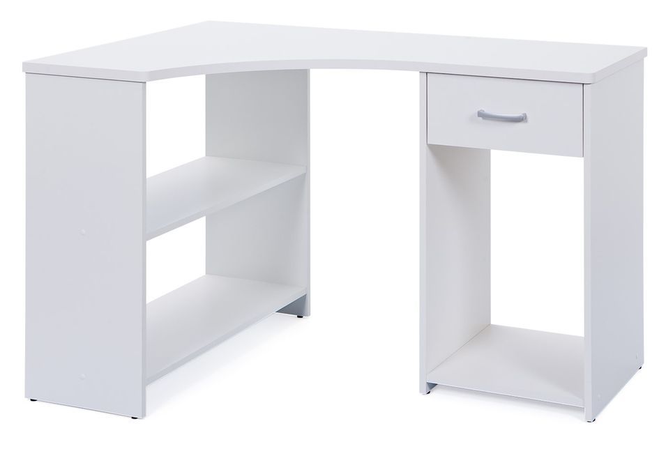 Bureau d'angle avec tiroir bois mélaminé blanc Girosa - Photo n°1