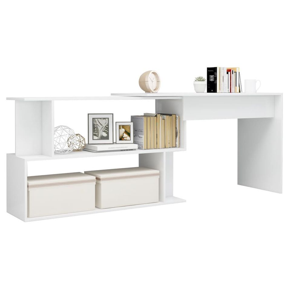 Bureau d'angle Blanc brillant 200x50x76 cm - Photo n°1