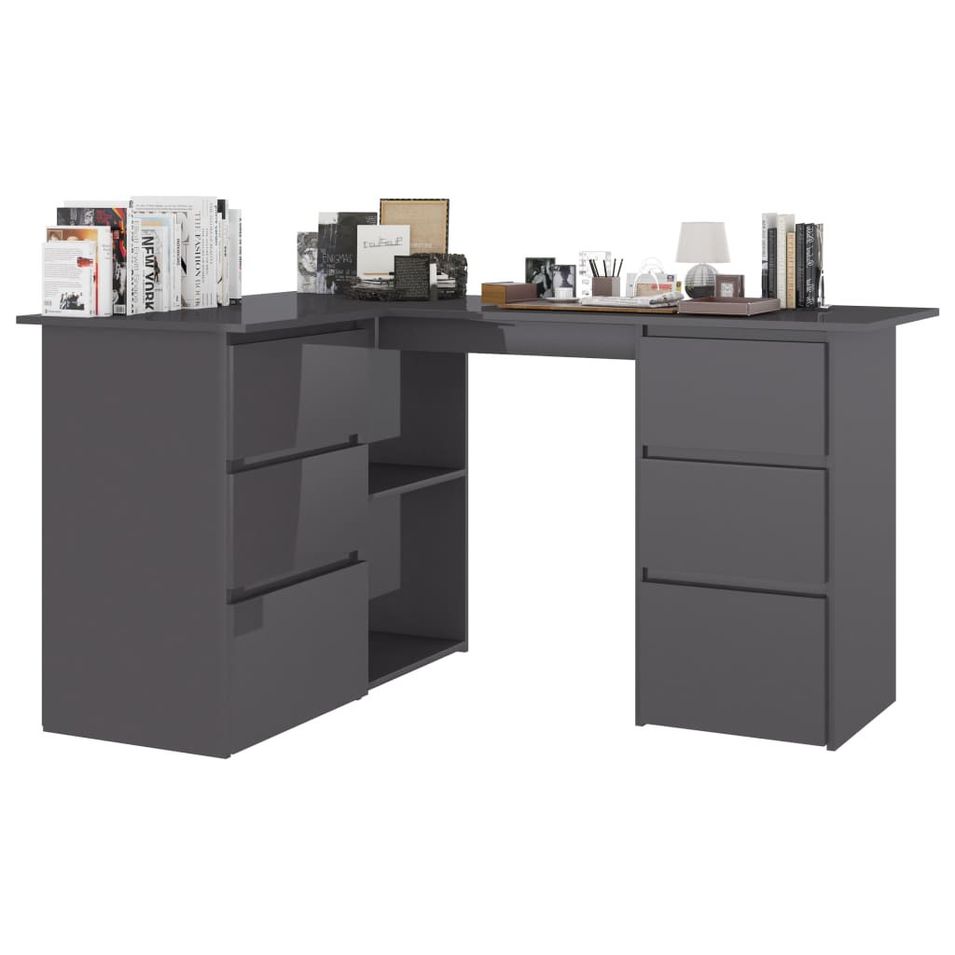 Bureau d'angle Gris brillant 145x100x76 cm - Photo n°1
