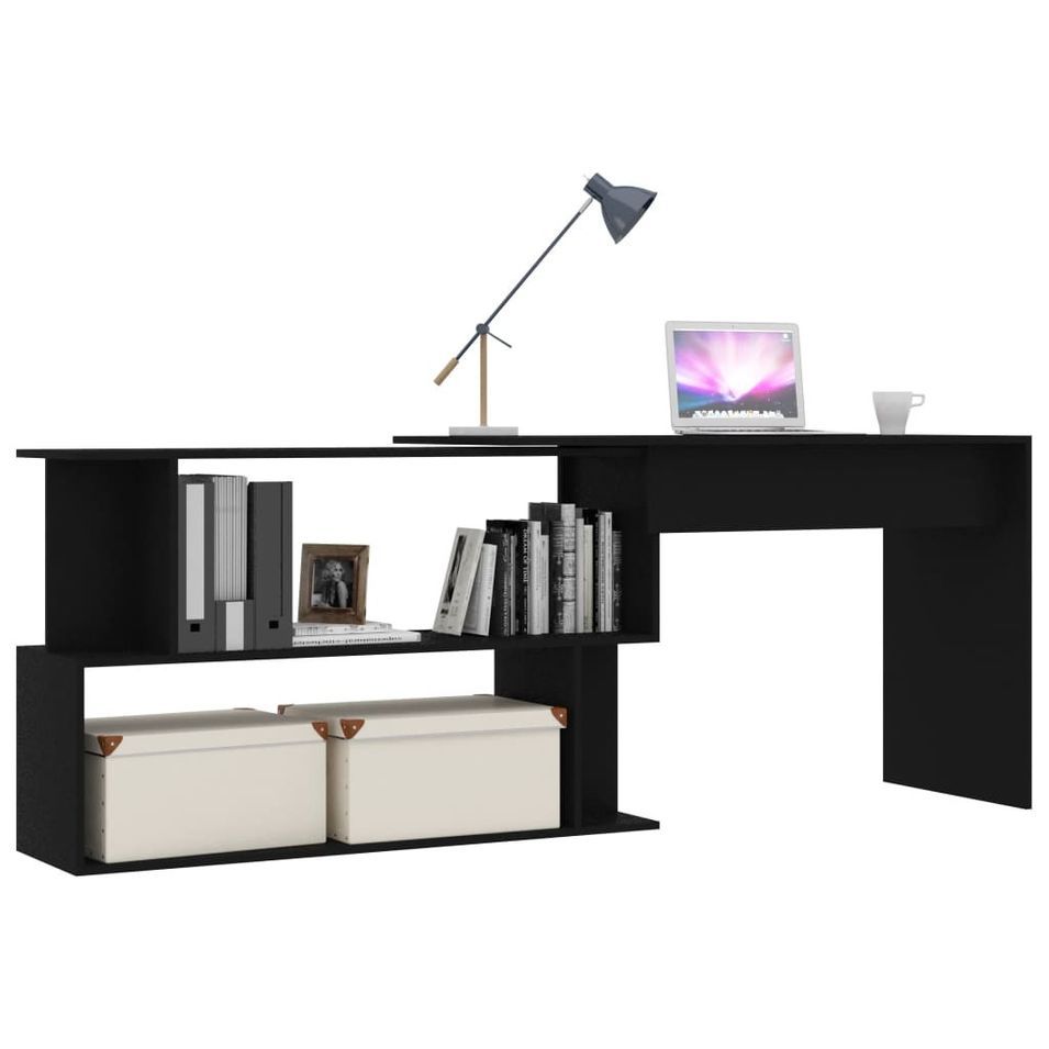 Bureau d'angle Noir 200x50x76 cm - Photo n°1