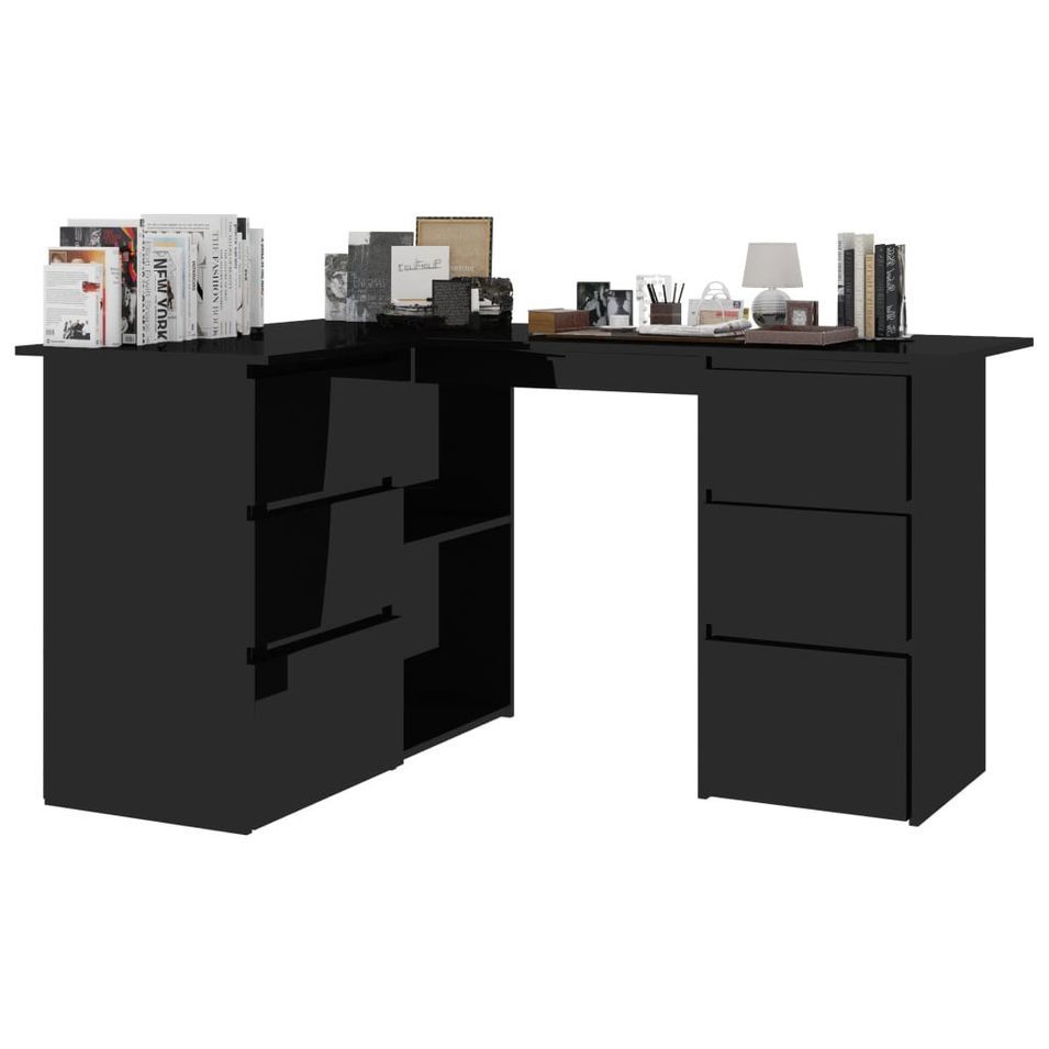 Bureau d'angle Noir brillant 145x100x76 cm - Photo n°1