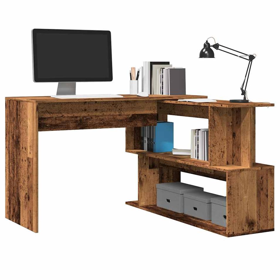 Bureau d'angle vieux bois 200,5x50x76 cm bois d'ingénierie - Photo n°1