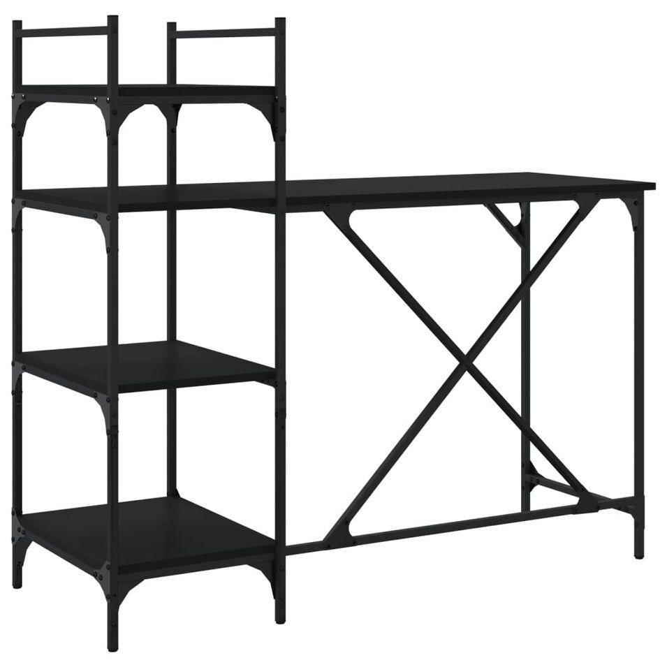 Bureau d'ordinateur avec étagères noir 120x47x109 cm - Photo n°1